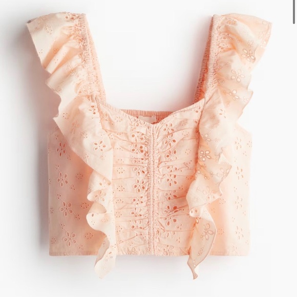 H&M Tops - H&M Powder Pink Eyelet Embroidery Short Blouse Women’s XL EUC